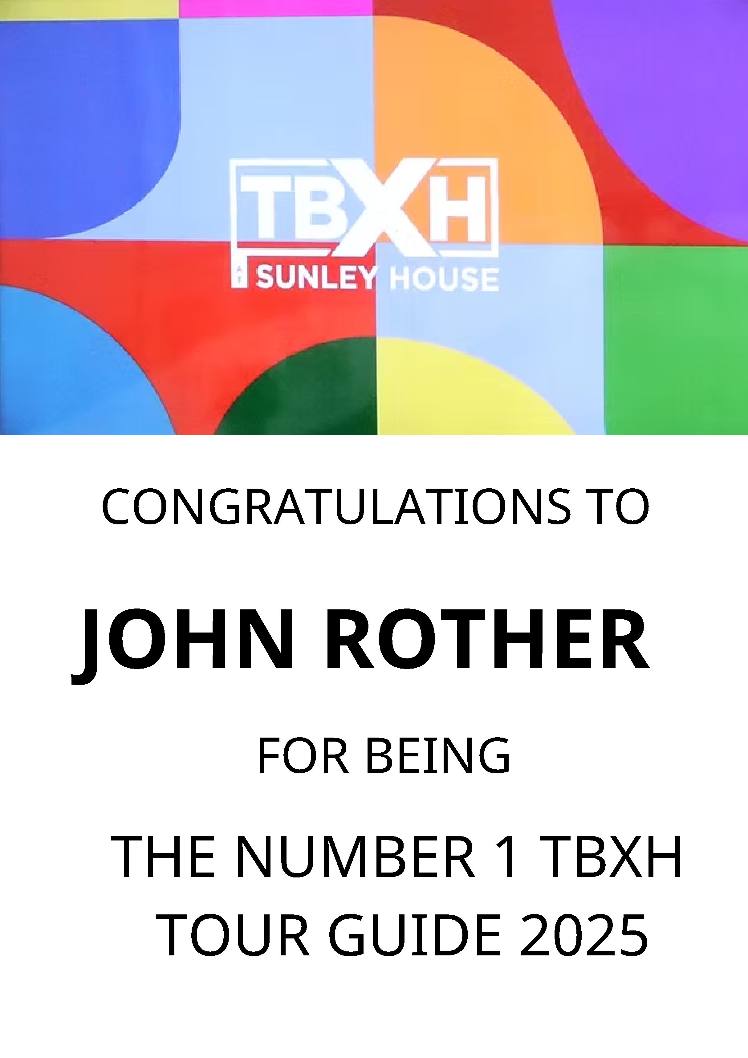 John TBXH Tour Guide Certificate